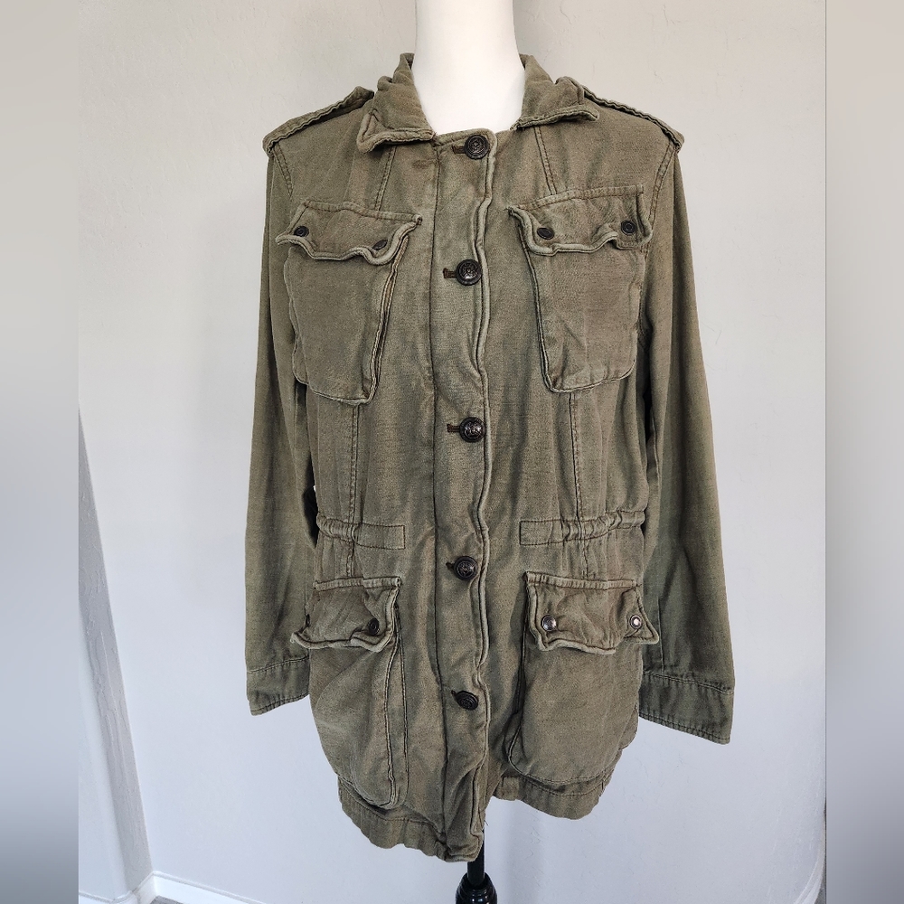 Free People Not Your Brothers Surplus Jacket Pockets Drawstring Waist Olive Sz M - Picture 12 of 12